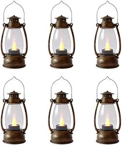 Reperla (12 Pcs-5.1in) Mini Lanterns for Vintage Western Christmas Decor, Lightweight Bronze Small LED Lanterns Decorative Indoor & Outdoor Hanging Ornaments for Weddings Party Halloween Decorations