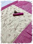 Pandadi Saree Women's Cream Pure Heavy Silk Saree With Unstitched Blouse Piece