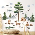 Kajaia Jungle Animals Wall Decals Cartoon Stickers Watercolor Tree Animal Stickers, Nursery Decor Woodland Bear Forest Decal for Bedroom Playroom Decor,FC-230404-D