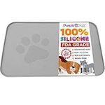 Large Cat Feeding Mat with Paw Logo. Premium FDA Silicone (Gray - 22" X 14") Perfect Size. Hygienic and Safe for Allergic Cats. Dishwasher Safe. Aniti Spill Edge. No Slip. By iPrimio