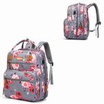 Rabjen Diaper Bag Backpack, Transformable Baby Bag, Spacious Enough for Twins' Stuff, Multifunction Back Pack, Floral Grey, Large, Travel