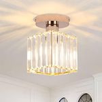 MRHYSWD Modern Crystal Ceiling Lights for Living Room Bedroom Hallway Kitchen,1-Light Gold Lamp Chandeliers Light Fitting, Mini Semi Flush Mount Lighting with Square Shade