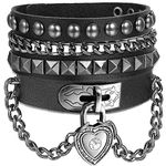 Y-blue Multilayer Bracelet Fashion Punk Leather Woven Braided Cross Bangle Wrist Cuff Wristband (Black - Love Heart)