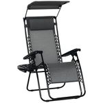 Outsunny Zero Gravity Chair with Canopy Shade, Outdoor Folding Lounge Chair with Side Tray, Cup Holder, Reclining Lounger with Breathable Mesh Seat and Pillow, Light Grey