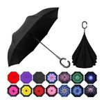 Trenovo Inverted Umbrella - 2023 Pro-Series Windproof Reverse Umbrella with C-Shaped Handle, Upside Down Umbrella for Rain, Updated Waterproof Tech & Wind Resistant Double Layer Stick Umbrella, Anti-UV Inside Out Umbrella for Car, Women and Men (Black)