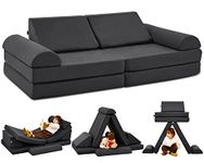 JELA Kids Couch 8PCS, Floor Sofa Modular Funiture for Kids Adults, Playhouse Play Set for Toddlers Babies, Modular Foam Play Couch Indoor Outdoor (57"x28"x18", Charcoal)