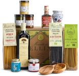 Bellina 13-Piece Italian Gift Basket - Pasta, Pesto, Extra Virgin Olive Oil, Balsamic Vinegar, Spread, Sun Dried Tomatoes, Cherries, & Bowls - Gourmet Italian Sympathy Gifts, Holiday Pasta Gift Basket