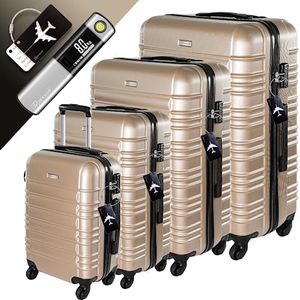 Devillo® Hartschalenkofferset 4tlg. S-M-L-XL Champagner – Trolley Koffer Set mit 4 Rollen, ABS-Hartschale, Teleskopgriff, Schloss