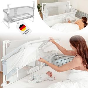 BabybeFun Beistellbett Baby [Stillen im eigenen Elternbett] Babybett für Boxspringbett und normales Bett mit Überrollschutz [Extra Sicher] Rausfallschutz Bett | Kinderbett Alternative