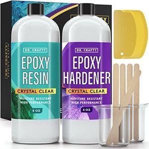 DR CRAFTY Clear Epoxy Resin - Table Top Epoxy Resin Kit - Clear Epoxy Resin for Resin Molds, Table Top, Art Resin, Craft, Jewelry Casting, DIY, Tumblers & Wood - 2 Part Resin Kit (16 Ounces)
