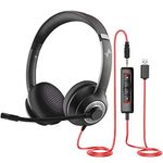 EAGLEND Headset with Microphone for PC Wired Headphones - USB C 3.5mm Headsets with Noise-Cancelling Microphone for Laptop - Type-C Computer Headphones with Mic in-line Control for Home