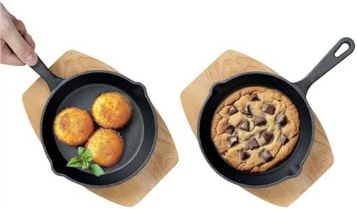 Navaris Mini sartenes de Hierro Fundido - 2X sartén para Huevos Tortillas Pancakes Muffins - con Base de Madera - Apta para Horno y BBQ - ⌀ 10,2 cm