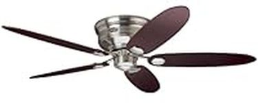 HUNTER FAN Ceiling Fan Low Profile 132 cm Indoor, and Pull chain, Brushed Nickel, 4 Reversible Blades Maple and Chocolate Ideal for Summer or Winter, Model 24372