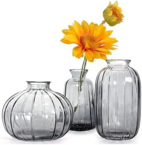 Ekhasa 100% Crystal Grey Glass Bud Vases Flower Pots for Home Decoration (Set of 3) | Center Table Mini Decorative Items | Transparent Glass Vase for Water Plants | Glass Planters for Indoor Plants