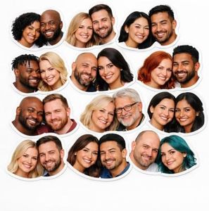 Custom Couple Face Stickers – Upload Photo, Personalized Waterproof Glossy Vinyl Decals, Customize Size Matching Couple Portrait Stickers for Bottle, Laptop, Car, Anniversary, Wedding