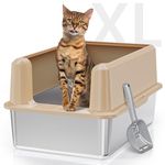 Stainless Steel Litter Box, XXL Cat Litter Box with High Side, Easy Clean Large Litter Box for Big Cats, Non-Stick, Anti-Leakage, Include Litter Scoop