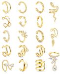 HAIAISO 18 Pcs Gold Ear cuffs Non Piercing Adjustable Ear Cuff Earrings for Women Girls Fake Clip On Cartilage Earrings Helix Wrap ear cuff Set