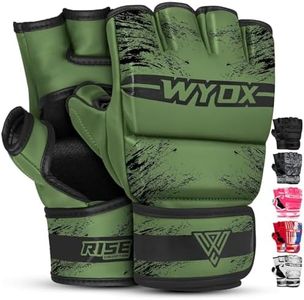WYOX MMA Gloves Grappling Sparring, Boxing Gloves Men Women Muay Thai Martial Arts Training, Half Finger Adjustable Mitts Wrist Support Kickboxing Gloves (Army Green, S/M (15-21 cm))