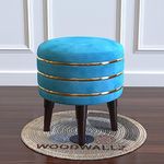 WOODWALLZ Velvet Upholstered Stool Ottoman- Sofa Side Stool Small Ottoman Footrest Stool Makeup Chair- Upholstered Century Modern Vanity Stools for Bedroom and Girls Room Living Room (Aqua)