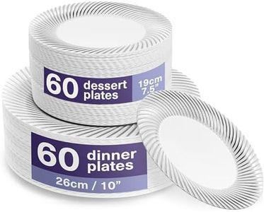 MATANA 120 Assiettes en Plastique Réutilisables Blanches Premium avec Bordure Argentée (60 Assiettes Plates, 60 Assiettes à Dessert) - Solide & Incassable pour Mariages, Anniversaires, Fêtes