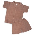 BAYBEE New Born Baby Clothes Muslin Cotton Dress for Kids | Summer Clothing Sets for Baby with Chinese Collar & Press Button | Shirt & Shorts Set | Baby Boy&Girl (Melange Brown, 12-18 Months (XL))