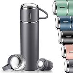 TOPAHGOD Metal Water Bottle - Stainless Steel Leak Proof Water Bottle with Cup Lid and Handle - BPA Free Reusable Vacuum Flask for Hot Drink - Keeps Warm/Cold for 12 Hours (Grey, 500ml)