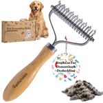 PAWSHOLIC Undercoat Rake for Dogs - Professional Pet Shedding Dematting Comb with Wood Handle, Stainless Steel Blades for Pet Cats Dogs Matted Hair Tangles Removing