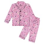 CLAP Kids Cotton Printed Full Sleeves Night Suit (3-4 Years, Light Pink.Leaf)