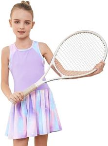 MODAFANS Girls Tennis Golf Dress Sleeveless Athletic Pleated outfits sets with shorts Purple Stars,8-9years