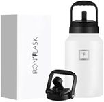 IRON °FLASK Sports Water Bottle - Gallon Series - 2 Lids (Straw and Spout), Leak Proof, Vacuum Insulated Stainless Steel, Double Walled, Thermo Mug, Metal Canteen Jug Growler - Winter White, 128 Oz