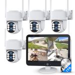 ZHXINSD Wireless Security Camera System Outdoor: Dual Lens 4K & 10x Zoom 4 PCS PTZ Dome Camera with 12.5" Monitor 10CH Expandable NVR, WiFi Color Night Vision 2-Way Talk Motion Track 1TB HDD