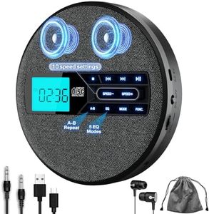M-Amazup CD Player Portable, Rechargeable Portable CD Player with Dual Speakers and Anti Skip,CD,USB,AUX,LCD Display,Backlit Button,5 EQ,A-B Repeat,10 Speeds for Home Car Fabric, Black