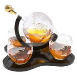 Chef's Star Globe Whiskey Decanter Set with 4 Etched Glasses for Bourbon Scotch Wine Vodka Liquor Decanter Gift for Men 850ml (28 oz)