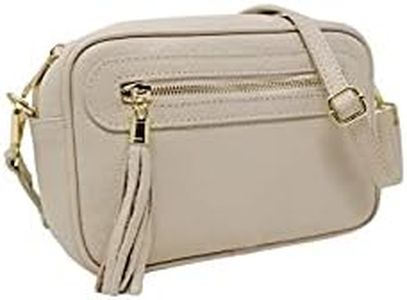 Borsa a tracolla donna in Vera Pelle Made in Italy, con Cerniera e Tracolla Regolabile, Modello Joy, Avorio