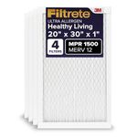 Filtrete 20x30x1, AC Furnace Air Filter, MPR 1500, Healthy Living Ultra Allergen, 4-Pack (exact dimensions 19.84 x 29.84 x 0.78)