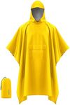 iCreek Hooded Rain Poncho with Pocket Waterproof Lightweight Unisex Raincoat Jacket for Hiking, Camping, Outdoor (Yellow, XX-Large)