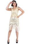 Ro Rox Great Gatsby 1920's Cocktail Party Sequin Tassel Flapper Dress Vintage, Champagne, S