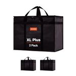 NZ HomeInsulated Food Delivery Bag (XL Plus) Grocery Cooler Bag, Thermal Pizza Delivery & Catering Tote, Heavy Duty & Foldable Food Carrier (2 Pack, Black)