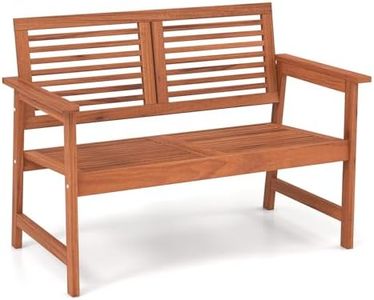 COSTWAY 2-Seater Garden Bench, Solid Wood Patio Loveseat Park Bench Chair, Outdoor Furniture Leisure Porch Seating for Balcony, Lawn, Backyard, Poolside