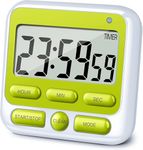 DHVSAM Digital Kitchen Timer with Mute/Loud Alarm Switch ON/Off Switch, 24 Hour Clock & Alarm, Memory Function Count Up & Count Down for Kids Teachers Cooking, Large LCD Display, Strong Magnet (Green)