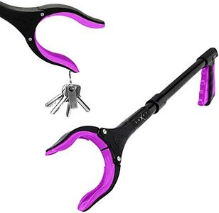 Grabber Reacher Tool 19 Inch Long, Foldable Pick Up Stick - Strong Grip Magnetic Tip - Heavy Duty Trash Picker Claw Reacher Grabber Tool Elderly Wheelchair Mobility Aid (Pink)