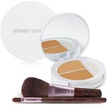 Sheer Cover – Flawless Face Kit – Perfect Shade Mineral Foundation – Conceal & Brighten Highlight Trio – with FREE Foundation Brush and Concealer Brush – Tan Shade – 4 Pieces