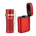 OLIGHT Baton 3 Premium Edition Pocket Torch 1200 Lumens LED Powerful Mini Torches LED Reachargeable Small Flashlight Compact EDC Pocket Lights, with Charging Box (Red)