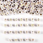 700 Pcs Acrylic White Square Letter Beads 6x6mm Alphabet Beads Cube Sorted for Jewelry Making DIY Necklace Bracelet Key Chains (Gold)