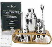 Cocktail Shaker Bartender Kit by Full Send! 12 PC Bar Tool Set with Bamboo Stand, Martini Shaker and Bar Tools - Drink Mixer, Muddler and More! Barware Cart Accessories, Bartending Mixology Supplies