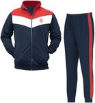 NOROZE Men's V-Panel Activewear Running Tracksuit Set | Adult Gym Jogging Sports Casual Sweatsuit Full-Zip Jacket with Pocket Trouser Top Bottom Set (M, Navy)