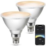 Geeni LUX Smart Floodlight, White – Outdoor 2700K-6500K Dimmable LED Bulb, E26, PAR38, 11W, 1000 Lumens – No Hub Compatible with Alexa, Google Assistant, Requires 2.4 GHz Wi-Fi, 2 Pack