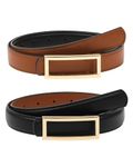 Monopa Womens Reversible Leather Belt - Two-in-One Women Skinny Belt for Jeans Dress with Golden Buckle (Brown/Black,115cm)