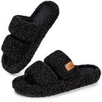 EverFoams Womens Fuzzy Open-toe Slippers Soft Comfy Memory Foam Indoor House Shoes Matt Black,7-8 UK