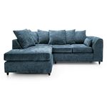 Furnishings For Less UK New Modern Monaco Chenille Blue Fabric 3 to 4 Seater Corner Sofa (Blue, Left Hand Facing)